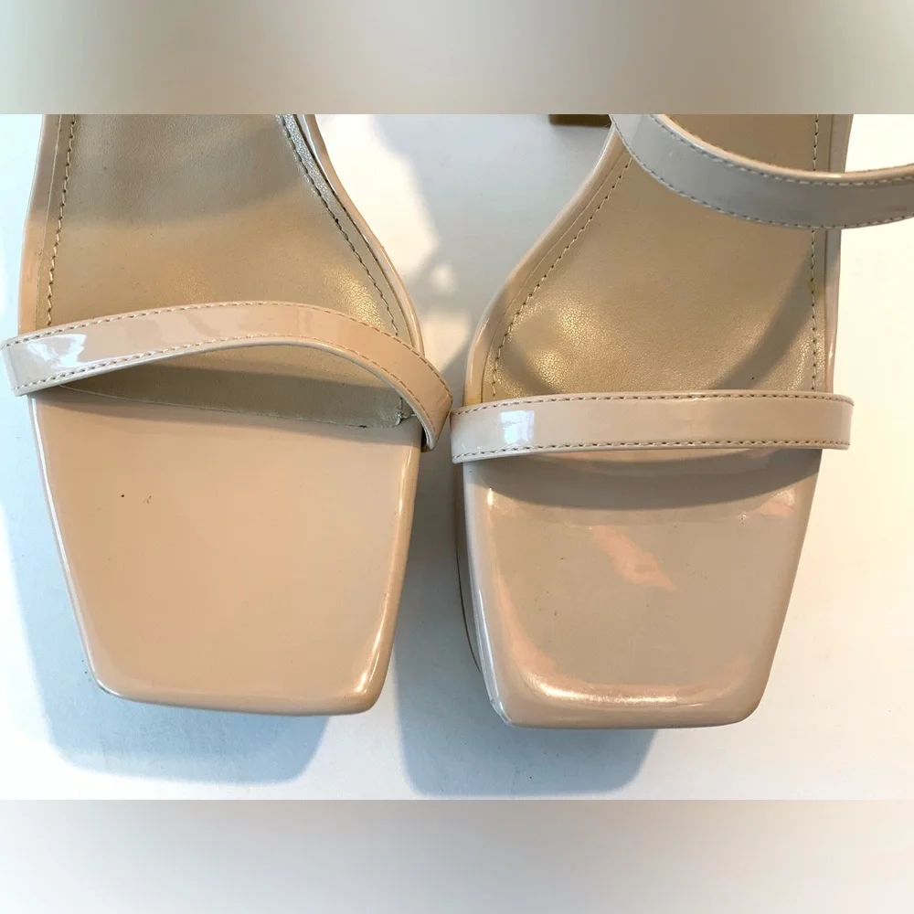 Marc Fisher Frita Platform Heels Nude Ankle Strap Size 10 Square Toe